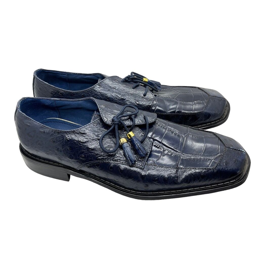 Marco Vicci Dress Shoes Titus Croc Embossed Tassel Mens Size 10 M Blue Vintage
